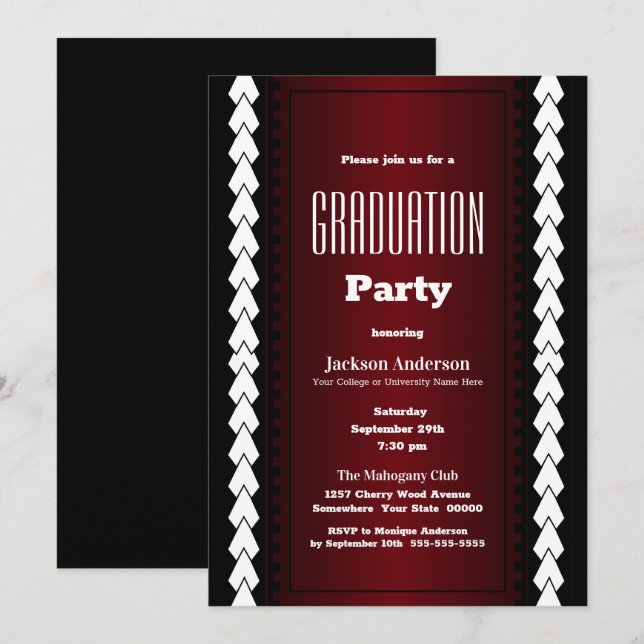 Black Red and White Graduation Party Invitation (Front/Back)