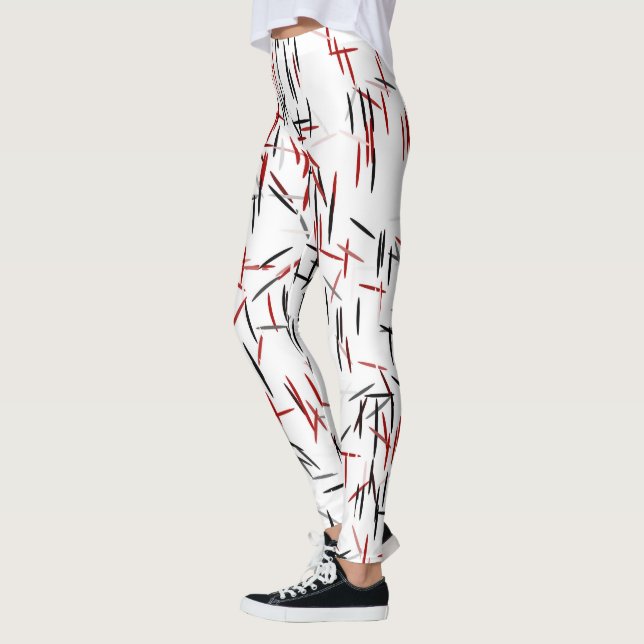 Black Red and White Line Art Leggings (Left)