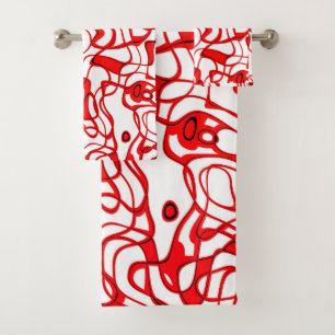 Black, red and White Marbled Abstract   Bath Towel Set