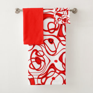 Black, red and White Marbled Abstract   Bath Towel Set