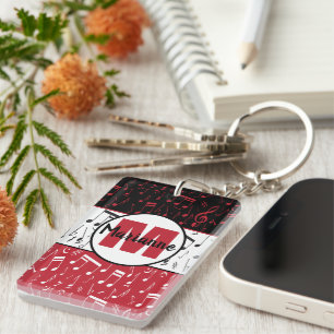 Black red and white music notes keychain