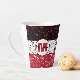 Black red and white music notes latte mug