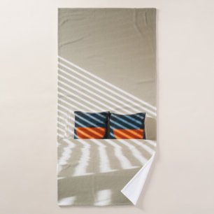Black red and white plaid textile on white bed bath towel