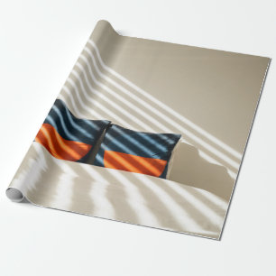 Black red and white plaid textile on white bed wrapping paper