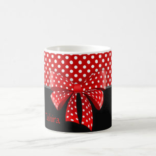 Black, Red and White Polka Dots Ribbon Coffee Mug