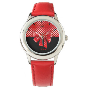 Black, Red and White Polka Dots Ribbon Watch
