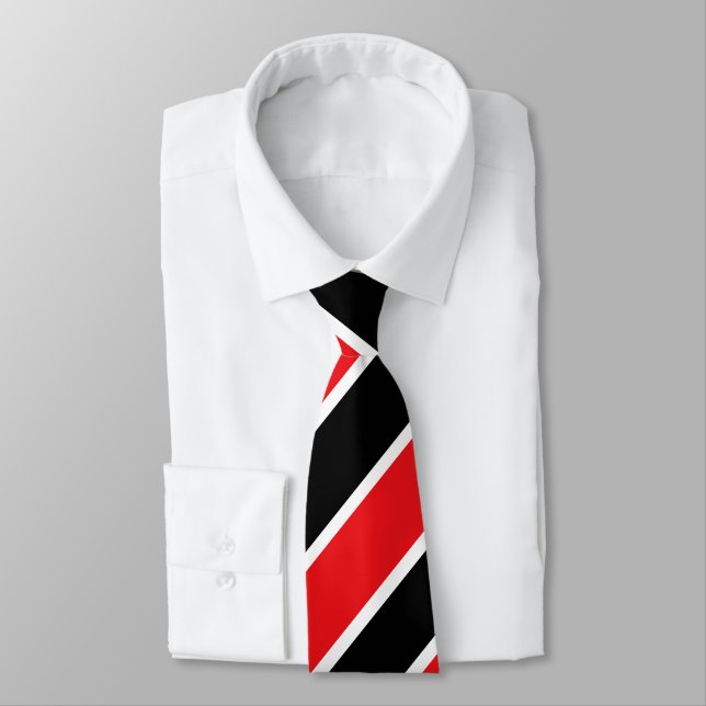 Black Red and White Regimental Stripe Tie (Tied)