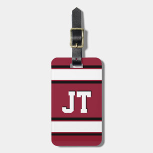 Black Red and White Sports Stripes Personalised Luggage Tag