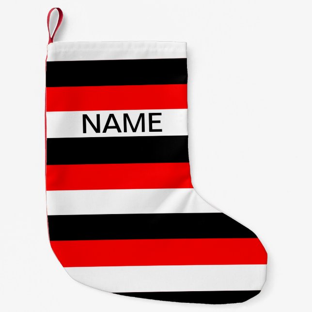 Black, Red and White Striped Christmas stocking (Front)