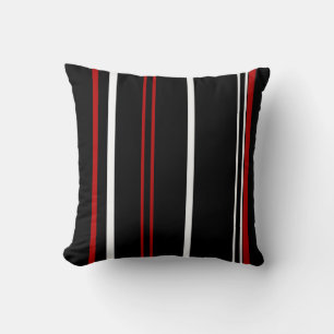 Black Red and White Stripes Cushion