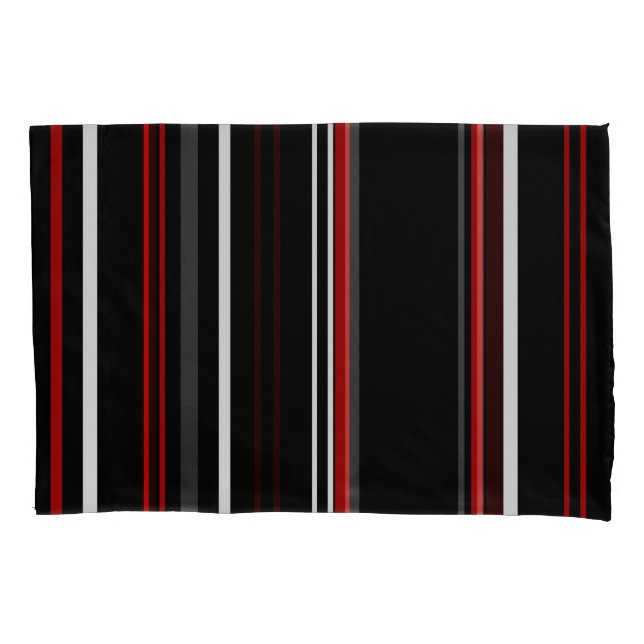 Black Red and White Stripes Pillowcase (Front)