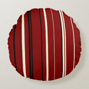 Black Red and White Stripes Round Cushion