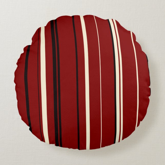 Black Red and White Stripes Round Cushion (Front)