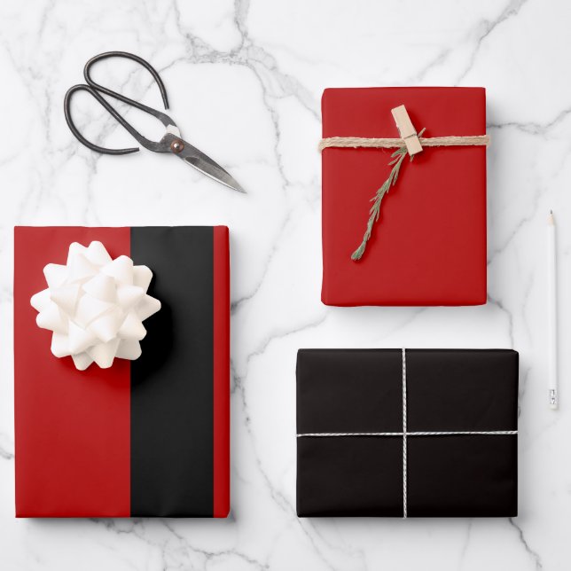 Black red and white stripes wrapping paper sheet (Front)