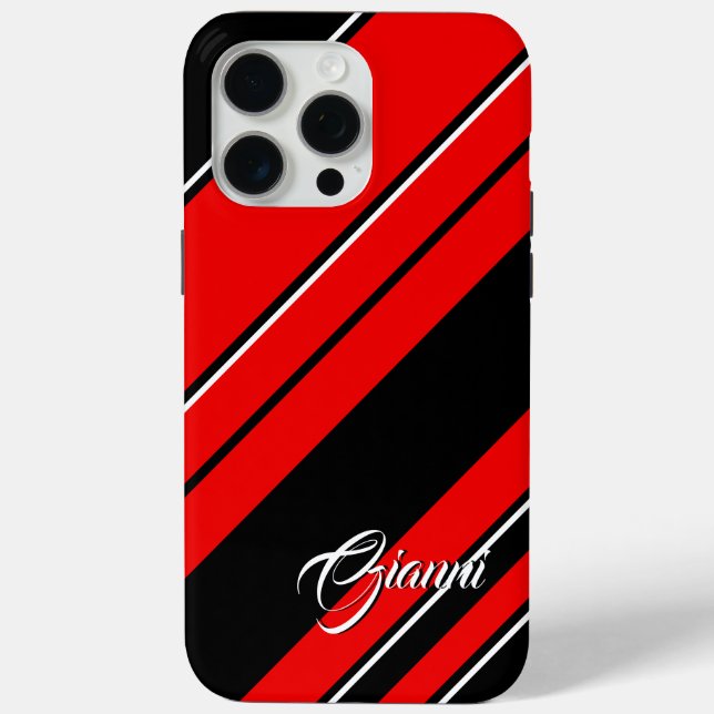 Black, Red And White Stripes - Your Name Template Case-Mate iPhone Case (Back)