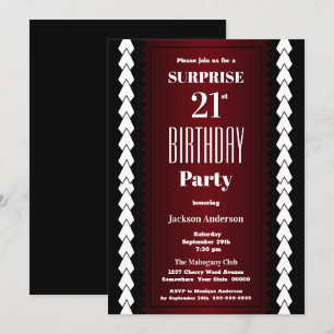 Black Red and White Surprise 21st Birthday Party Invitation