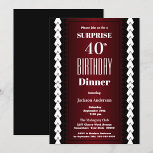 Black Red and White Surprise 40th Birthday Dinner Invitation