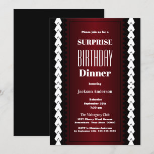 Black Red and White Surprise Birthday Dinner Invitation