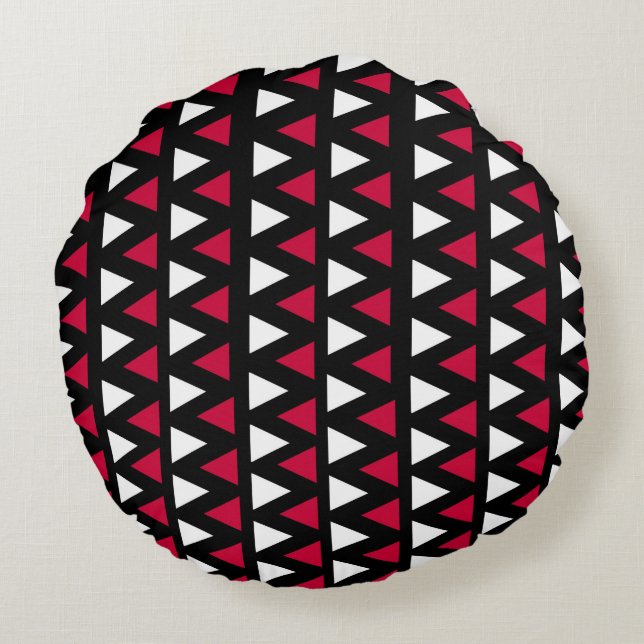 Black, Red and White Triangles Round Cushion (Back)