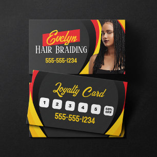 Black, Red and Yellow Hair Braiding Photo Salon Loyalty Card