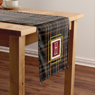 Black Red and yellow Tartan Monogram  Short Table Runner
