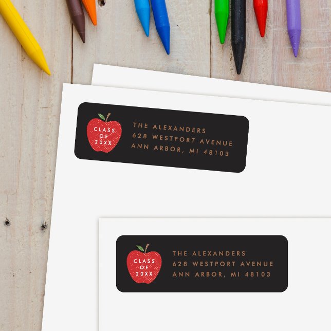 Black Red Apple Preschool Graduation Address Label (Creator Uploaded)