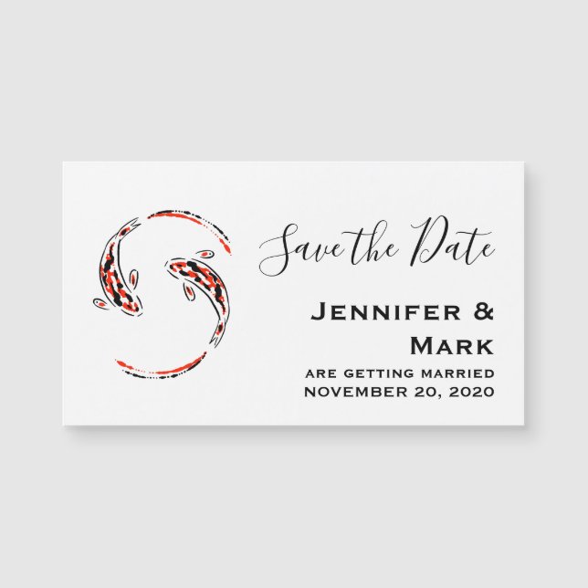 Black & Red Asian Koi Fish Wedding Save the Date (Front)