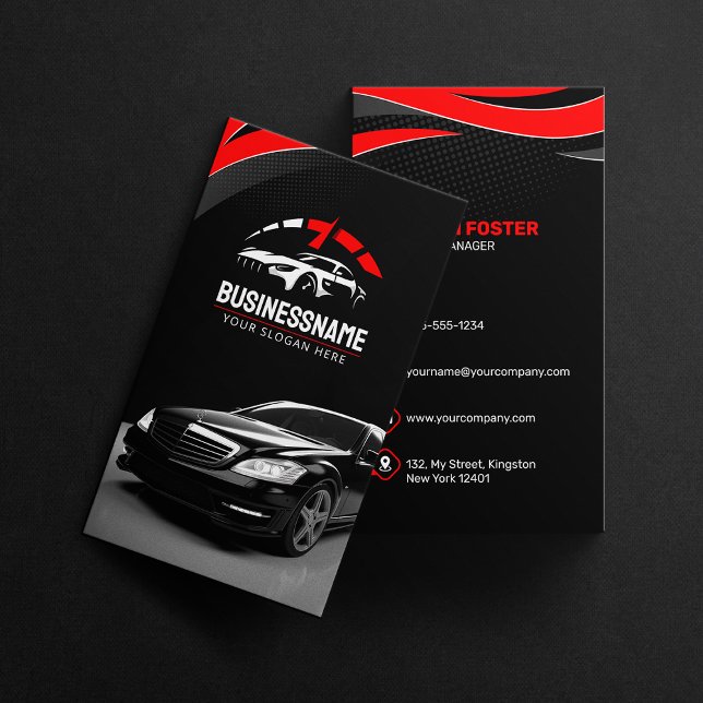 Black & Red Automobile Automotive Auto Detailing Business Card (Creator Uploaded)