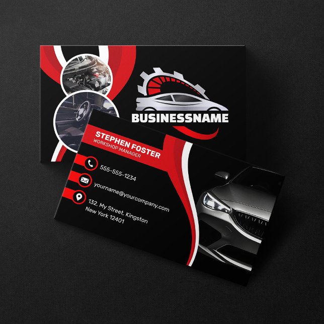 Black & Red Automobile Automotive Car Repair Parts Business Card (Creator Uploaded)