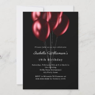 Black red balloons birthday  invitation