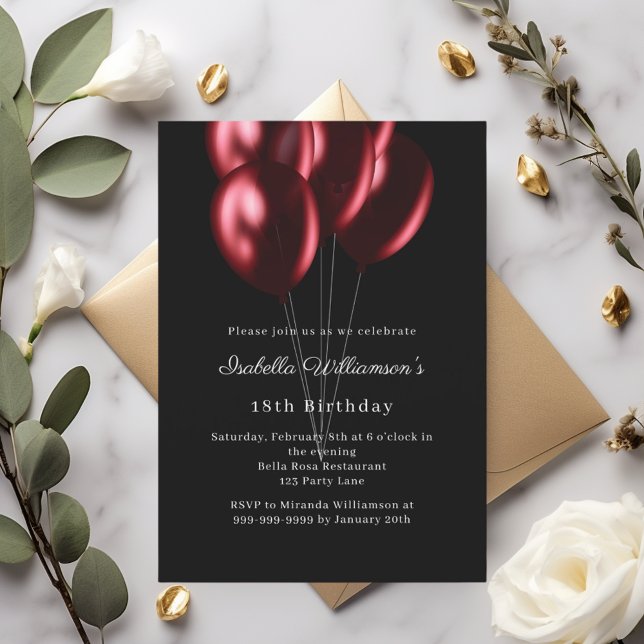 Black red balloons birthday  invitation (Creator Uploaded)
