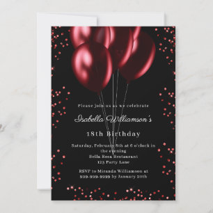 Black red balloons birthday  invitation