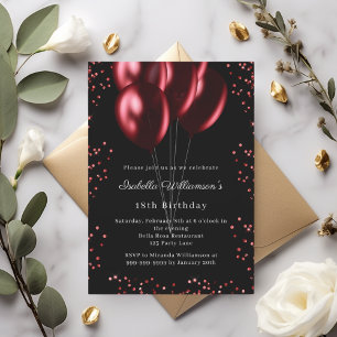 Black red balloons birthday  invitation postcard