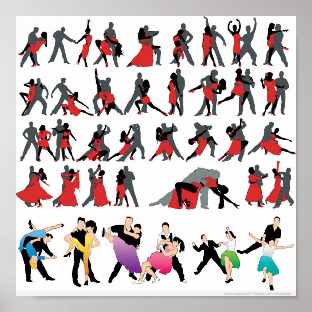 BLACK RED BALLROOM COLORFUL DANCERS DANCE DIGITAL POSTER (Front)