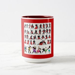 BLACK RED BALLROOM COLORFUL DANCERS DANCE DIGITAL Two-Tone COFFEE MUG