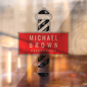 black red Barber Shop business pole logo Window Cling