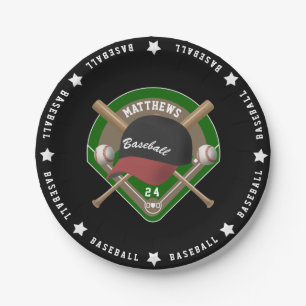 Black   Red Baseball Diamond Bats Balls Cap Name Paper Plate