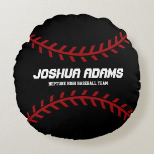 Black Red Baseball Games Sports Team Round Pillows