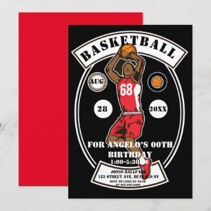 Black Red Basketball Birthday Party Invites
