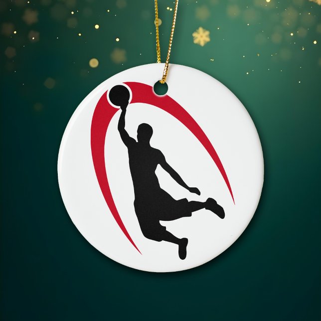Black Red Basketball Personalised Ceramic Tree Decoration (Creator Uploaded)