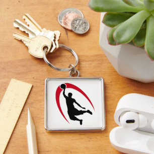 Black Red Basketball Player Logo Key Ring