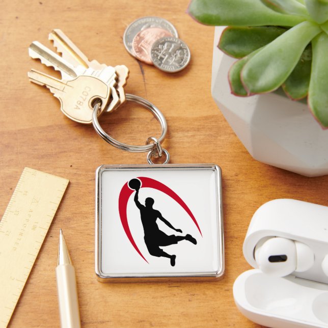 Black Red Basketball Player Logo Key Ring (Desk)