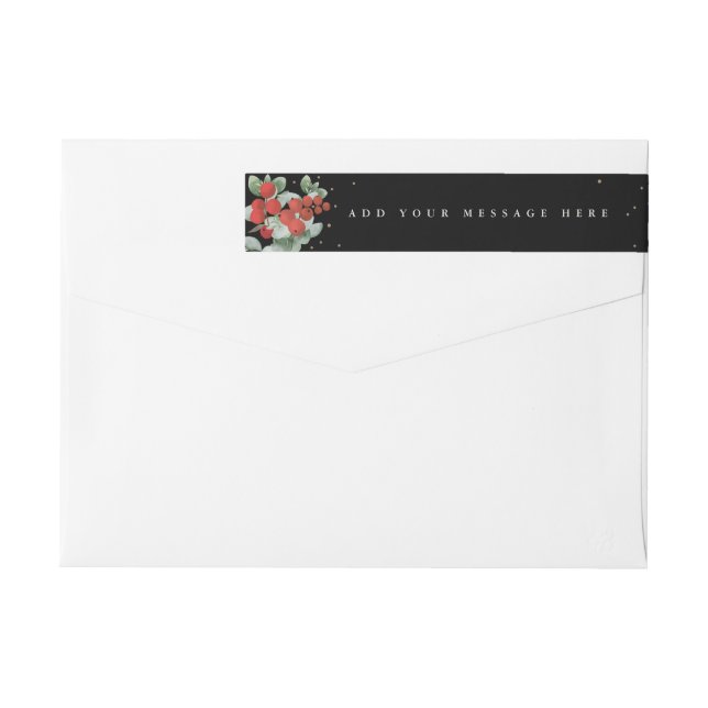 Black Red Berries+Eucalyptus Christmas Classic Wrap Around Label (Back)