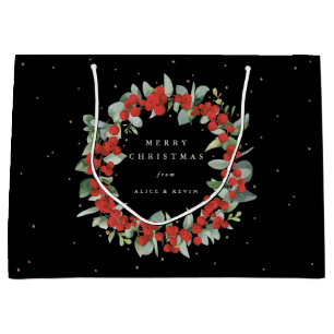 Black Red Berry+Eucalyptus Christmas/Holiday Large Gift Bag