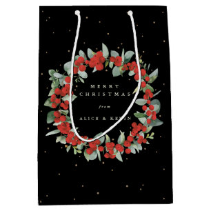 Black Red Berry+Eucalyptus Christmas/Holiday Medium Gift Bag