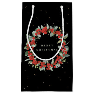 Black Red Berry+Eucalyptus Christmas/Holiday Small Gift Bag