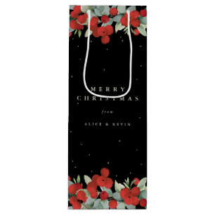 Black Red Berry+Eucalyptus Christmas/Holiday Wine Gift Bag