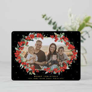 Black Red Berry + Eucalyptus Christmas Photo Foil Holiday Card