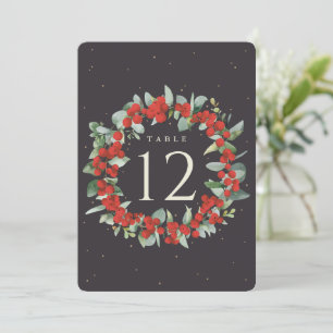 Black Red Berry+Eucalyptus Christmas Table Number
