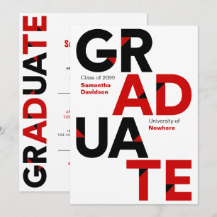 Black & Red Big Bold Angle-Cut Letters Graduation Invitation